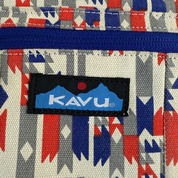 KAVU Keepalong Crossbody Bag Geometric Print Red Blue Gray Rope Strap - Picture 3 of 12